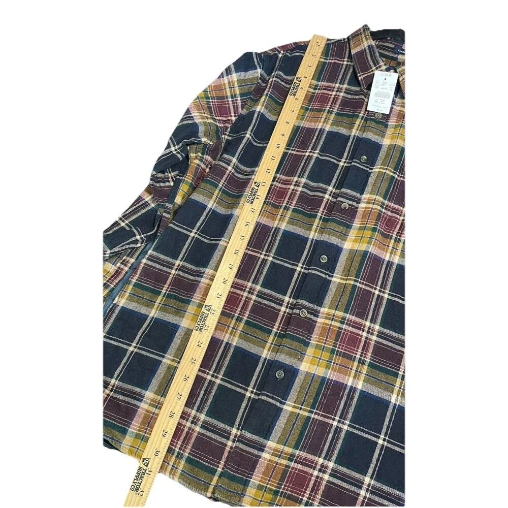 NWT! J. CREW Flannel Classic Men Black Plaid Button Shirt Cotton Casual Size XXL